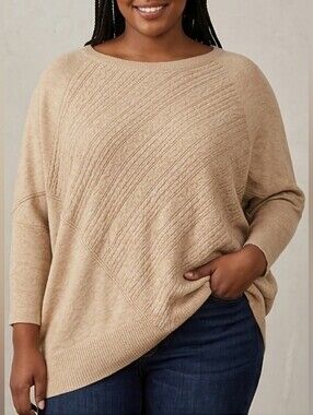 Simply Vera Vera Wang Beige Boatneck Rib Knit Poncho Sweater Cotton Blnd XL/XXL